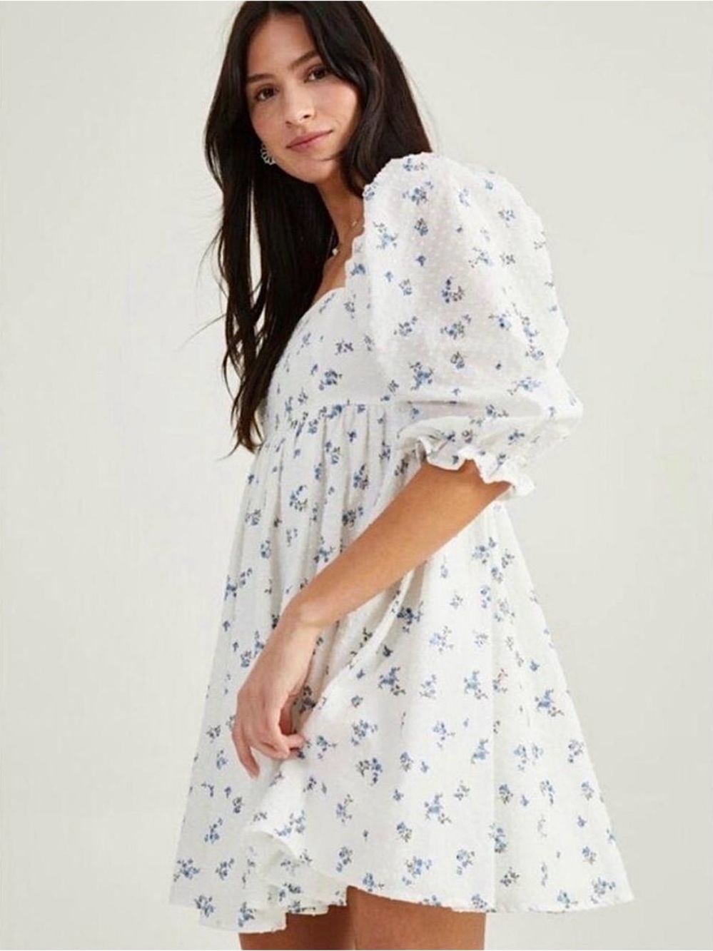 Altar'd State Victoria Dress White and Blue Floral